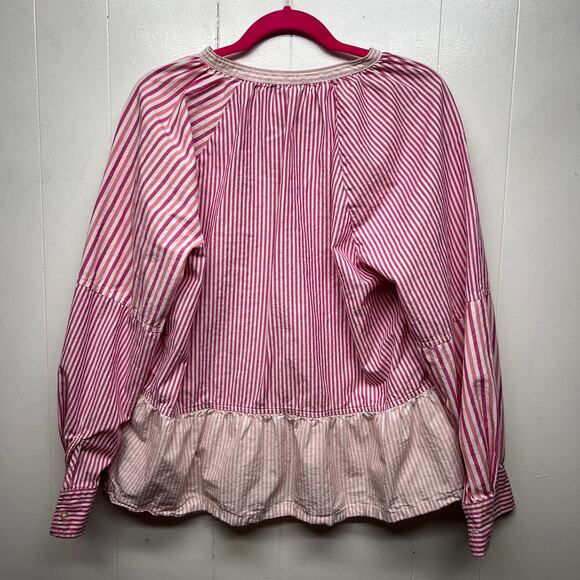 Free Assembly Striped Long Sleeve Ruffle Hem Womens Cotton Top Size XL Pullover - Picture 6 of 12